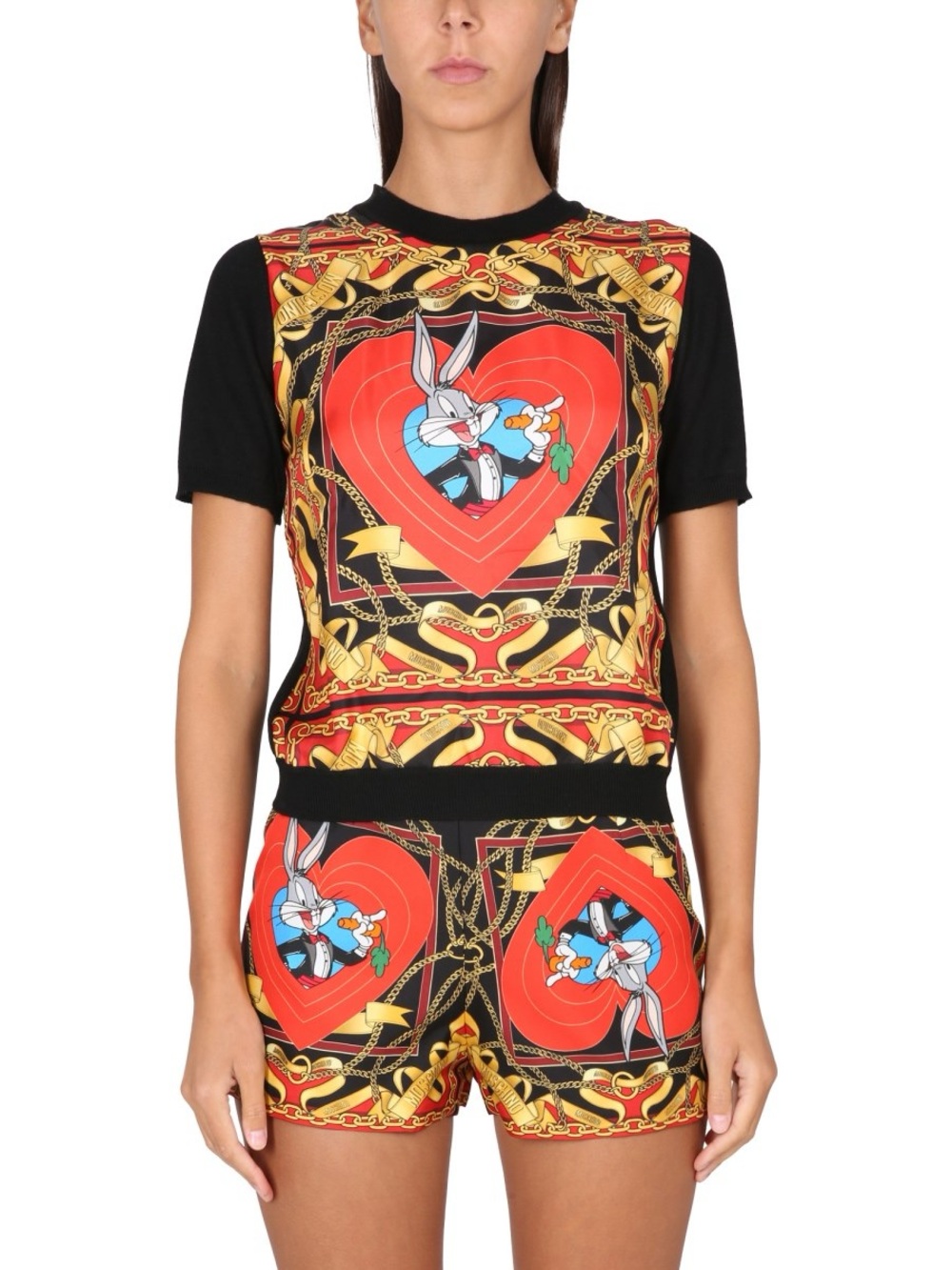 NWT MOSCHINO X LOONEY TUNES Bugs bunny silk cashmere short sleeves sweater